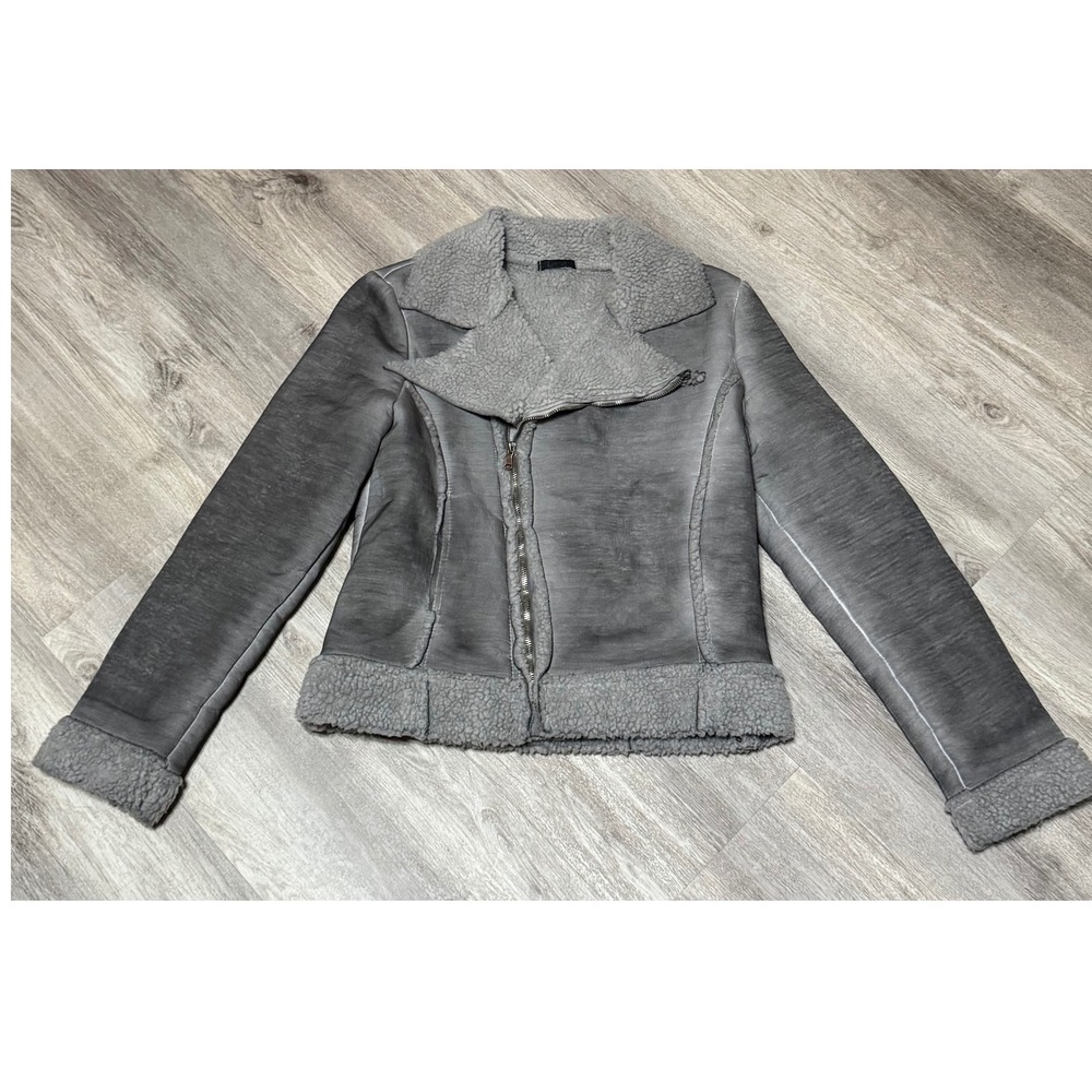 Luma Jacket Faux Shearling Moto Style Gray Kids Size Medium coat Jacket‎